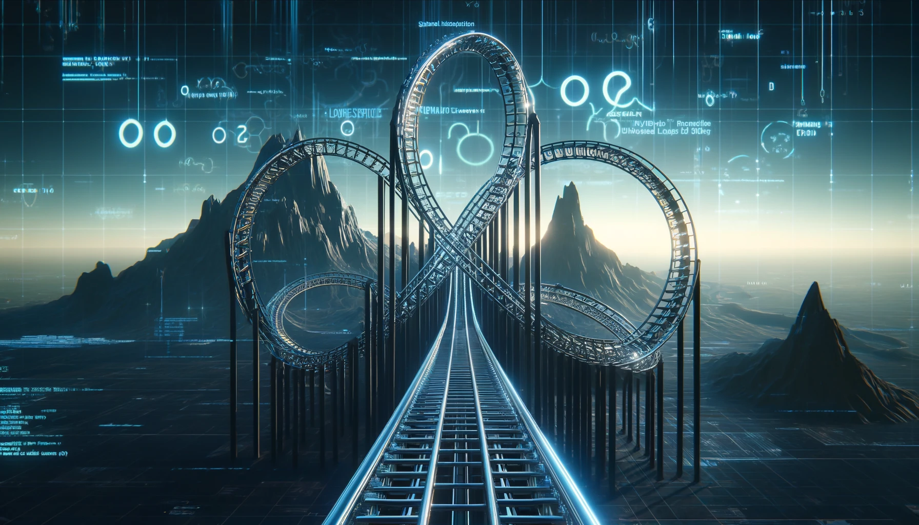 DALL·E 2024-09-25 17.50.48 - A futuristic rollercoaster with multiple loopings, representing symbolic execution and bounded loop unrolling. The rollercoaster track is set against .webp