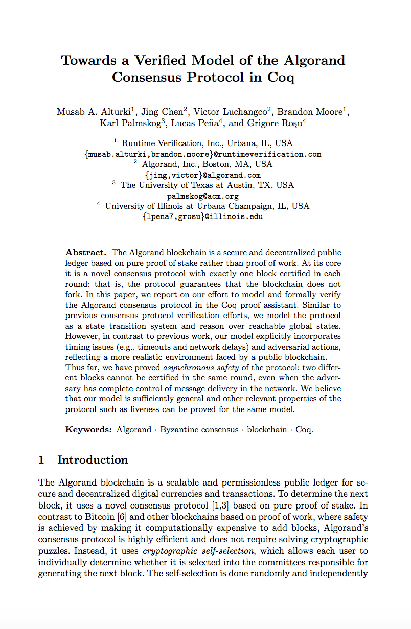 Towards a Verified Model of the Algorand Consensus Protocol in Coq