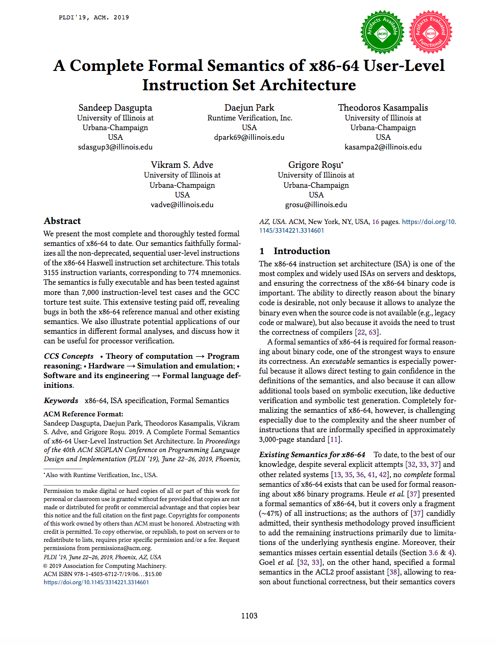 A Complete Formal Semantics of x86-64 User-Level Instruction Set Architecture